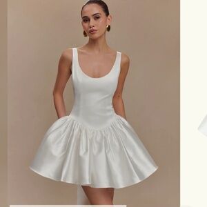 Felicia Satin Mini Dress With Bow - White